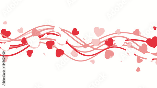 Playful Heart-themed Abstract Pattern with Red and Pink Swirling Hearts and Lines for Romantic