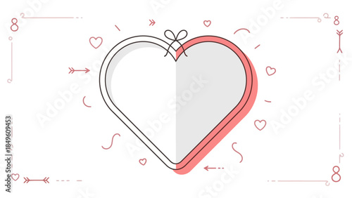 Romantic 3D Heart Illustration with Love and Affection Symbols