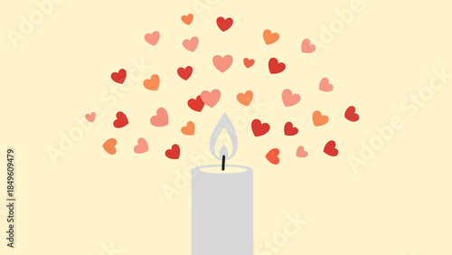 Romantic Candle with Floating Hearts Illustration Perfect for Love and Celebrations