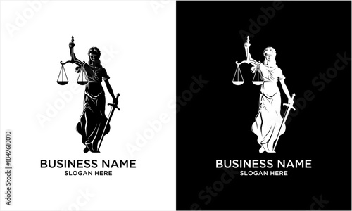 Themis goddess of justice holding scales and sword in silhouette.