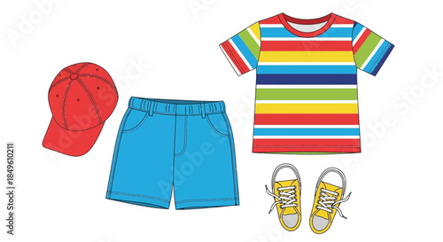 Colorful Childrens Summer Outfit Collection.
