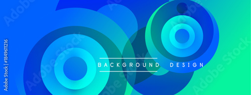 Abstract circles overlap, creating vibrant blue, turquoise gradients. Modern design element suitable for backgrounds, presentations.
