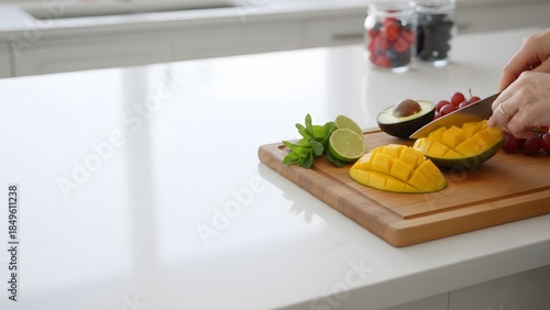 Preparing Fresh Fruit on Kitchen Counter.