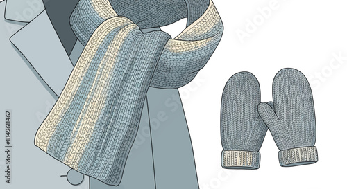 Cozy Knitted Scarf and Mittens for Cold Weather.