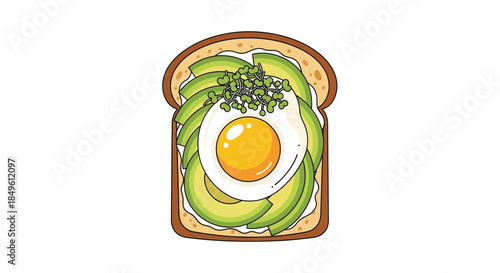Delicious Avocado Toast with Fried Egg and Herbs.