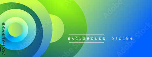 Abstract vibrant circles, gradients blend blue, green hues. Modern design element for backgrounds, presentations. Smooth transitions create visual depth.