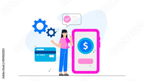 FinTech Team Launching a Mobile Payment App. Business Flat Vector Illustration