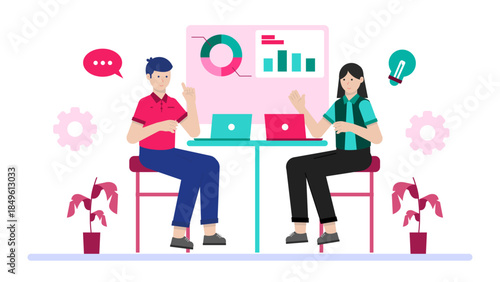 Digital Agency Pitching to a New Client. Business Flat Vector Illustration