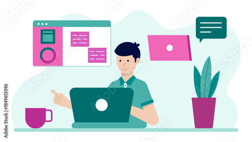 Digital Agency Pitching to a New Client. Business Flat Vector Illustration
