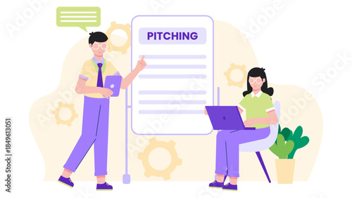 Digital Agency Pitching to a New Client. Business Flat Vector Illustration