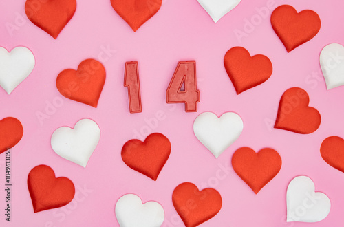Obraz na płótnie Valentine's Day decoration with love text, heart decorations and sprinkles