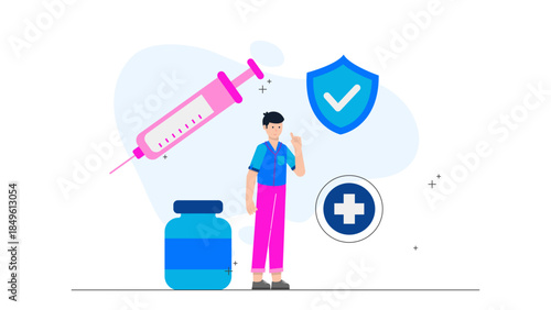 Healthcare Professional Administering a Vaccine. Business Flat Vector Illustration