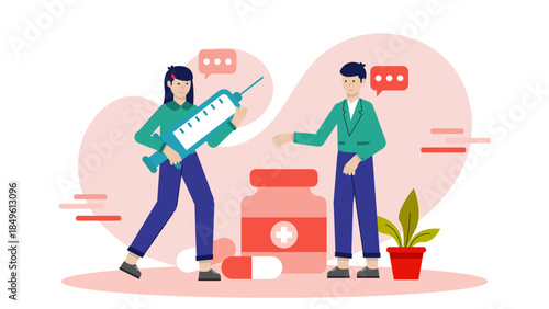 Healthcare Professional Administering a Vaccine. Business Flat Vector Illustration