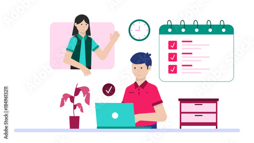 Support Team Achieving a Fast Response Time Goal. Business Flat Vector Illustration