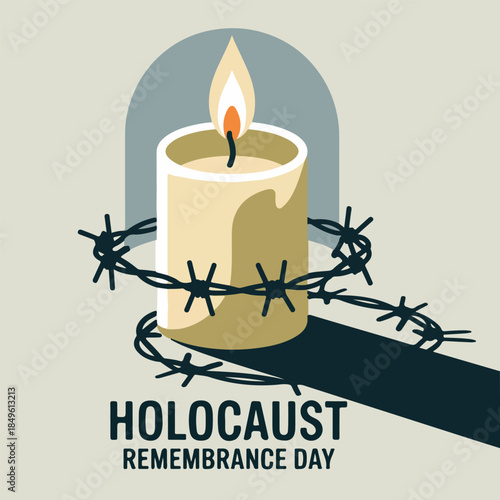 International Holocaust Remembrance Day Memorial Candle Poster Design. Holocaust Memorial Candle and Barbed Wire Symbol Flat Vector. January 27 Holocaust Remembrance Day Awareness Poster Vector. 