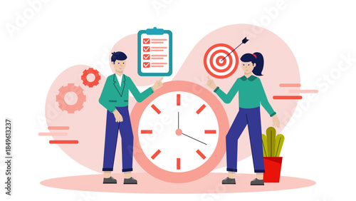 Support Team Achieving a Fast Response Time Goal. Business Flat Vector Illustration