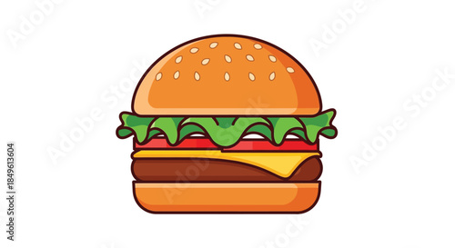 Delicious classic cheeseburger with fresh ingredients on white background.