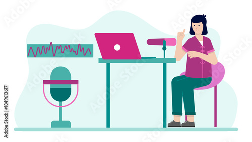 Podcast Producer Editing an Audio Episode. Business Flat Vector Illustration