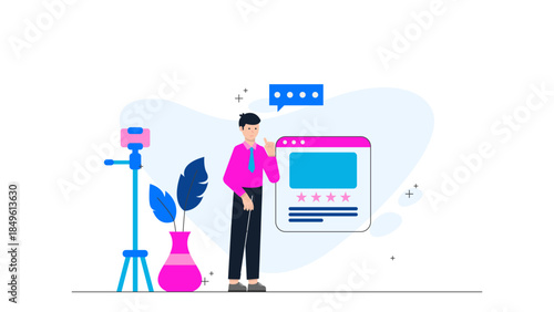 Influencer Shooting Content for a Brand. Business Flat Vector Illustration