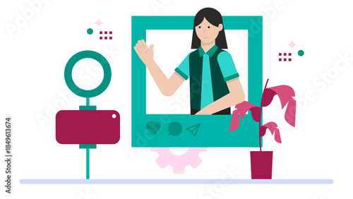 Influencer Shooting Content for a Brand. Business Flat Vector Illustration