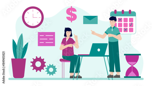 Project Team Beating a Project Deadline. Business Flat Vector Illustration