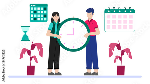 Project Team Beating a Project Deadline. Business Flat Vector Illustration