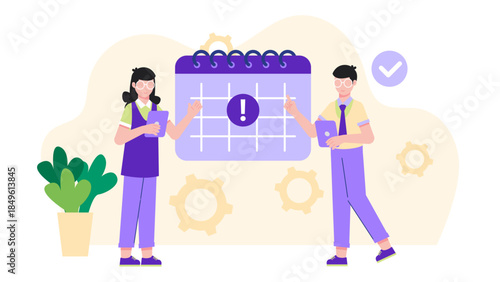 Project Team Beating a Project Deadline. Business Flat Vector Illustration