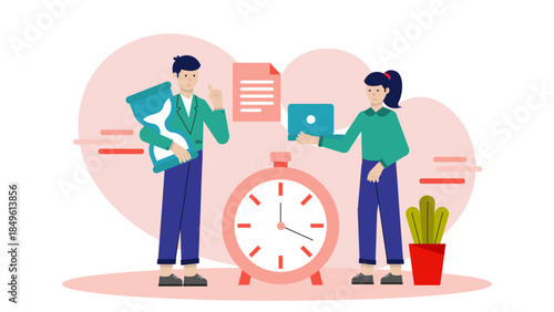 Project Team Beating a Project Deadline. Business Flat Vector Illustration