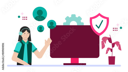 Cybersecurity Team Neutralizing a Threat. Business Flat Vector Illustration