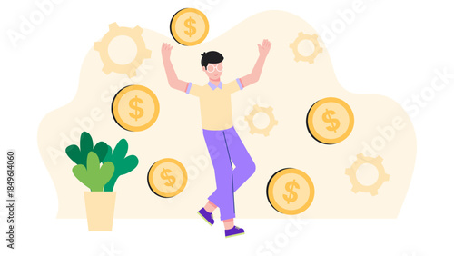 Founder Celebrating a Successful Funding Round. Business Flat Vector Illustration