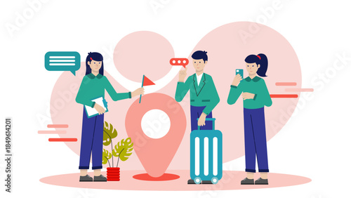 Tour Guide Leading a Cultural City Tour. Business Flat Vector Illustration