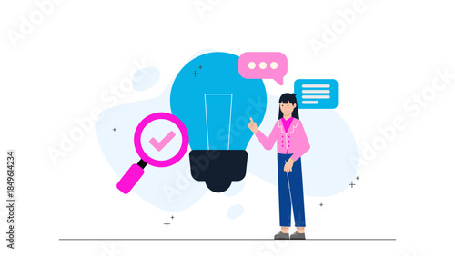 Team Ideating with a Design Thinking Framework. Business Flat Vector Illustration