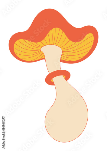 Stylized orange and yellow mushroom with a beige stem and ring fungus nature