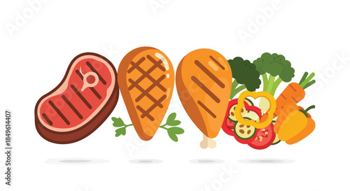 Grilled Meats and Fresh Vegetables for a Healthy Meal.