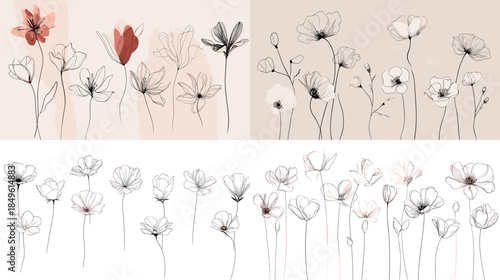 Minimal watercolor wildflower line art collection with soft neutral tones perfect for elegant decor botanical branding and refined illustration design.