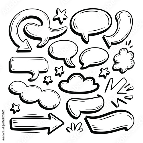 High-end hand-drawn doodle elements designed for modern branding, confident sketch lines with smooth rhythm,