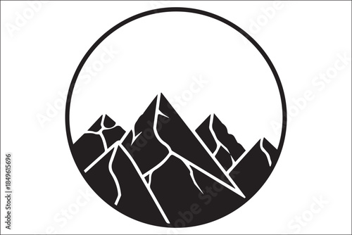 Minimalist Geometric Mountain Logo in Black and White Circle
Modern Adventure Emblem with Stylized Mountain Peaks