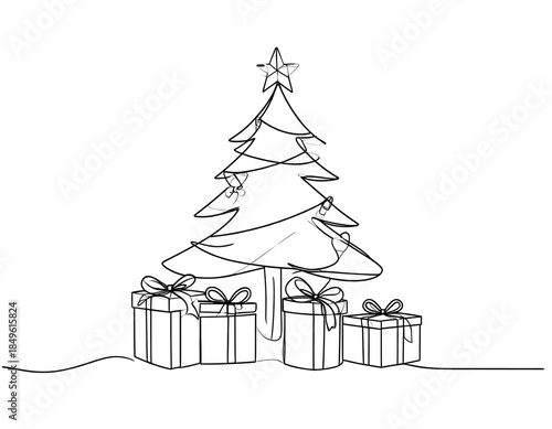 Minimal christmas tree outline illustration