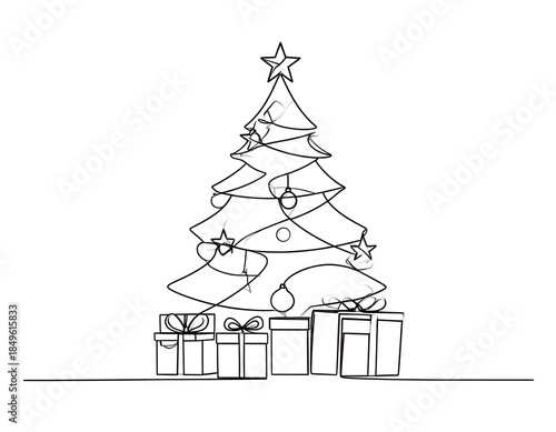 Minimal christmas tree outline illustration