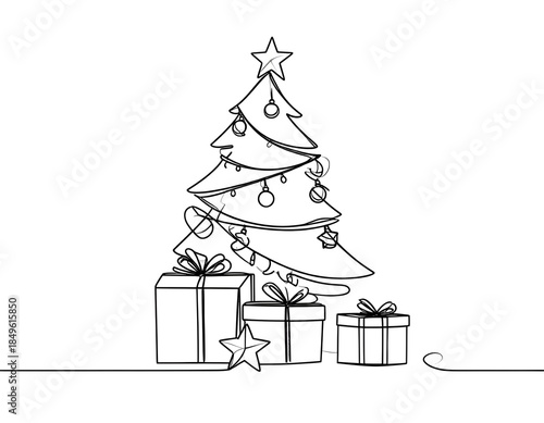 Minimal christmas tree outline illustration