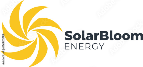 SolarBloom Energy Logo with Sunburst Flower Vector Illustration