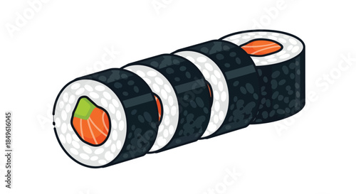 Delicious Freshly Prepared Sushi Roll with Salmon and Avocado.