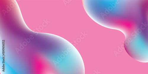 Abstract Fluid Shapes with Vibrant Gradient Colors on Pink Background.