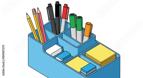 Desk Organizer with Assorted Stationery Supplies.