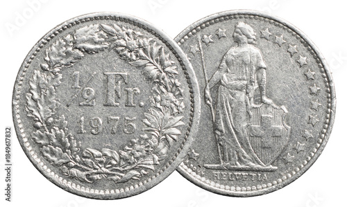 Fotografie Switzerland, half Franc (CHF), 1975 Year, copper-nickel circulation coin featuri