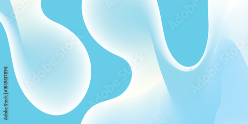 Abstract flowing light blue and white fluid shapes background.