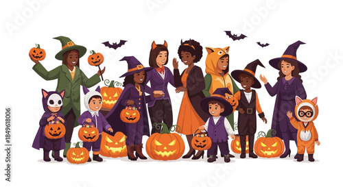 Wallpaper Mural Diverse group of children dressed in Halloween costumes celebrating together. Torontodigital.ca
