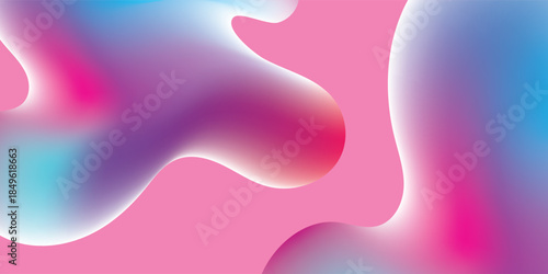 Abstract Fluid Shapes with Vibrant Gradient Colors on Pink Background.