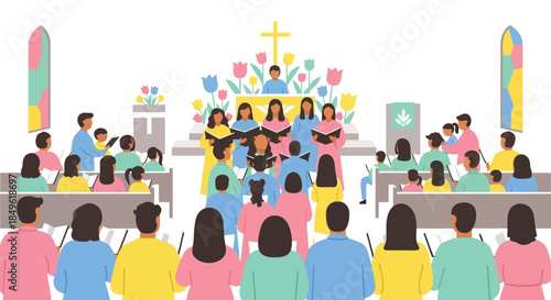 Diverse group of people attending a church service together.