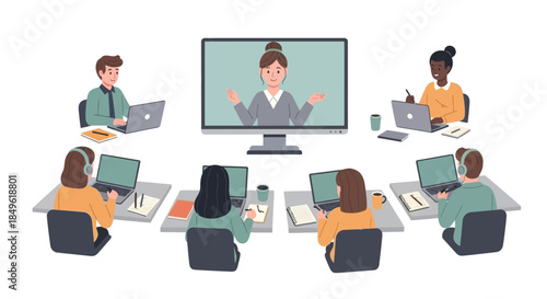 Diverse group of people attending an online class or meeting.